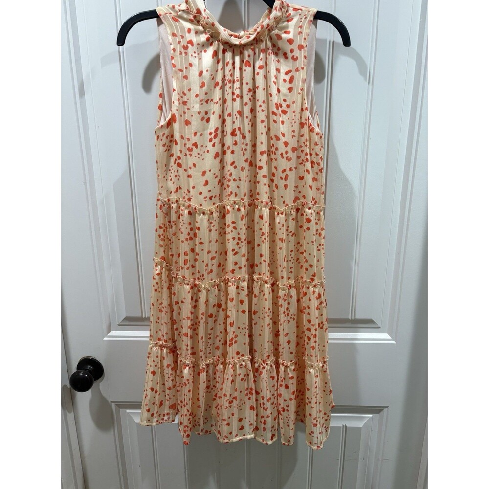 Sara Michelle Tiered Midi Dress Cream Red Heart Print Womens Sz Small